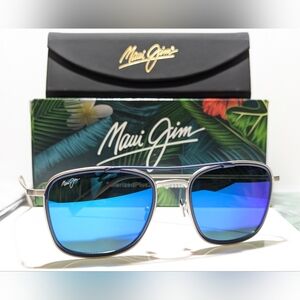 New Maui Jim Following Seas Silver Blue Polarized Blue Hawaii Sunglasses 555-17M